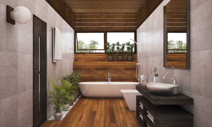 Nhà vệ sinh sử dụng gát lát nền gỗ